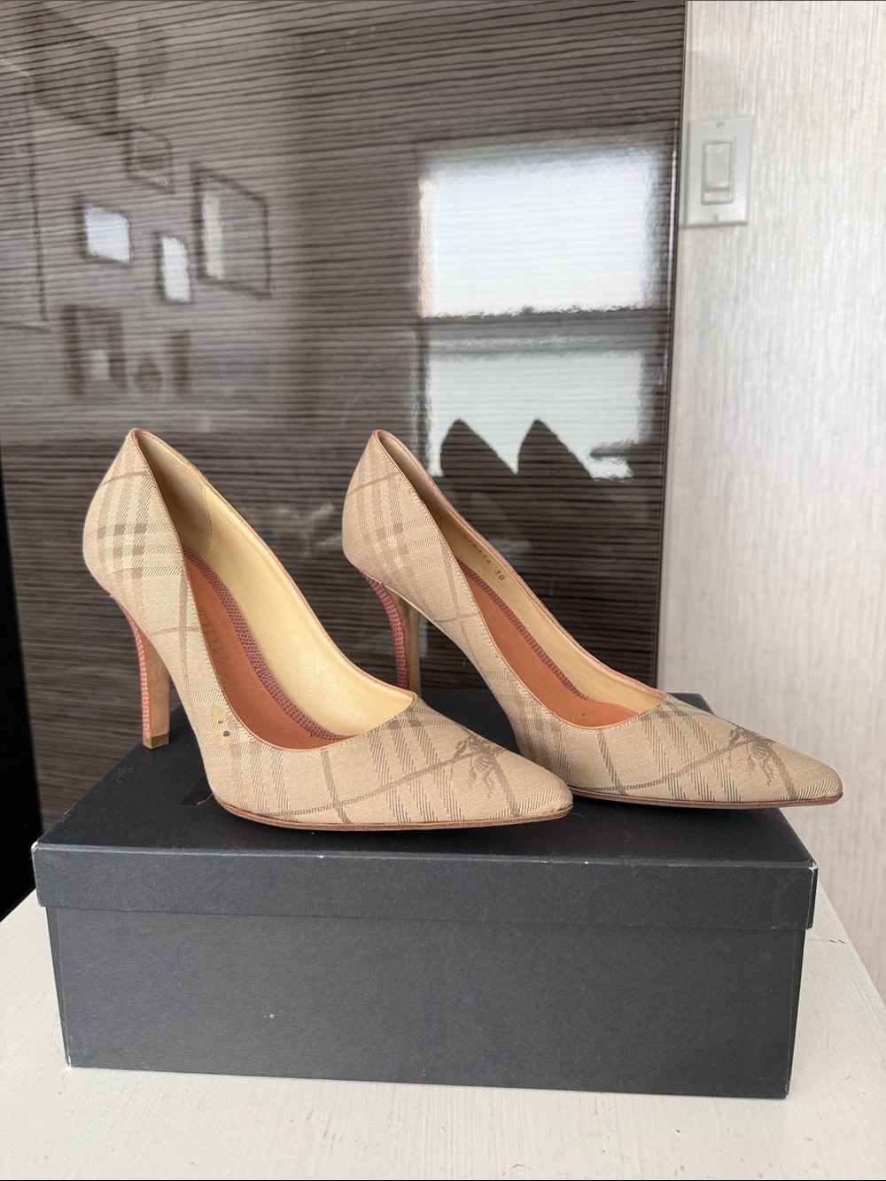Burberry Beige/Tan Plaid Pointed-Toe Stiletto Pumps